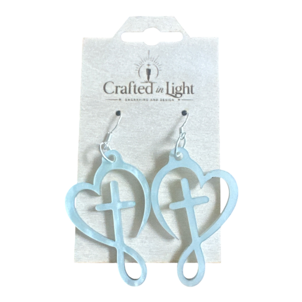 White Heart & Cross Dangle Earrings
