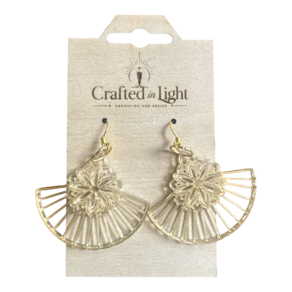 Gold Fan Filigree Dangle Earrings