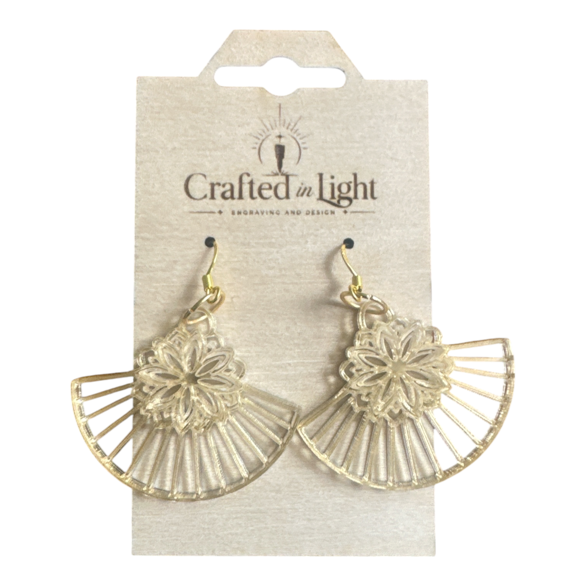 Gold Fan Filigree Dangle Earrings