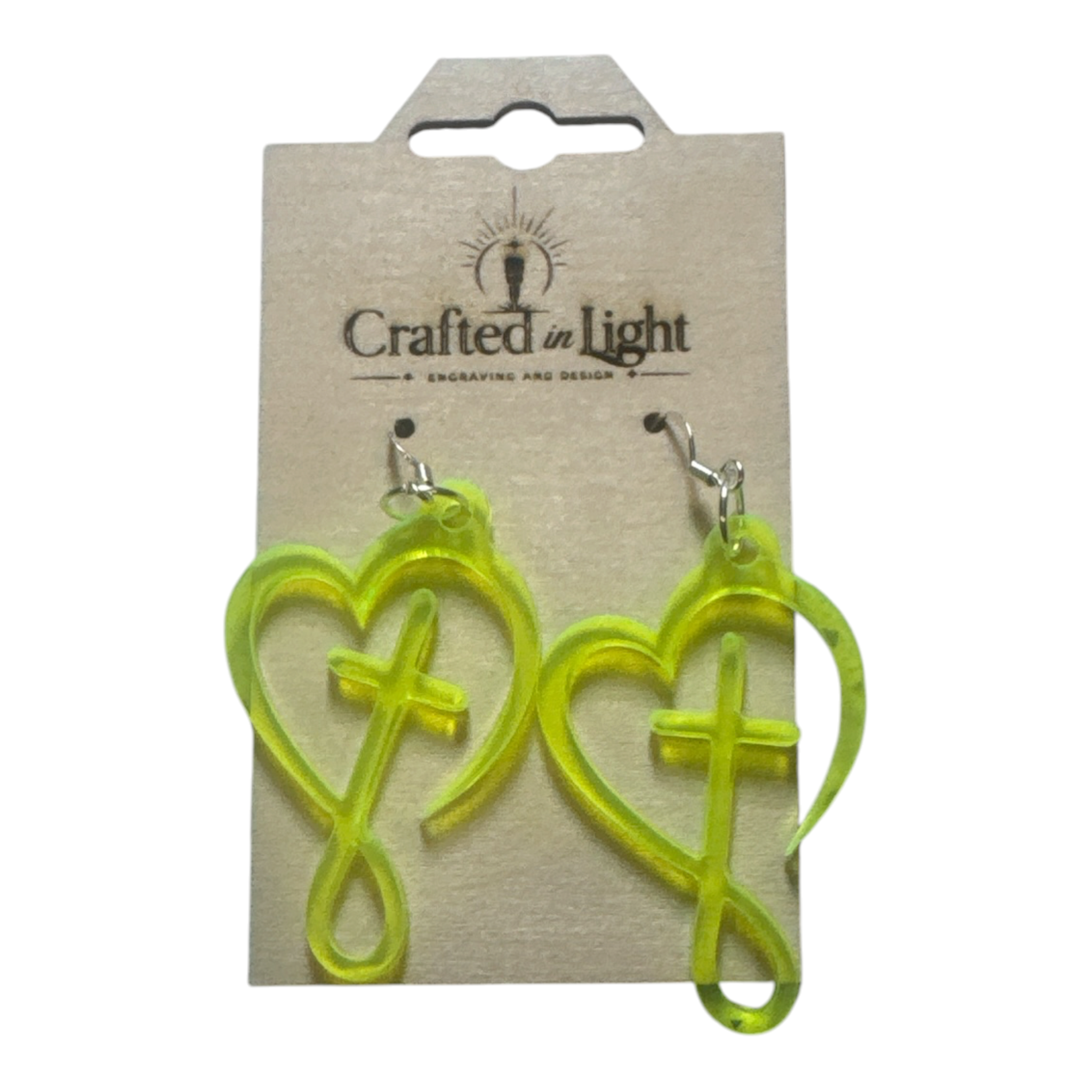 Neon Yellow Heart & Cross Dangle Earrings