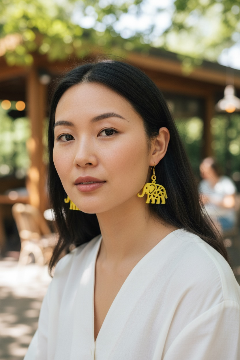 Yellow Elephant Dangle Earrings