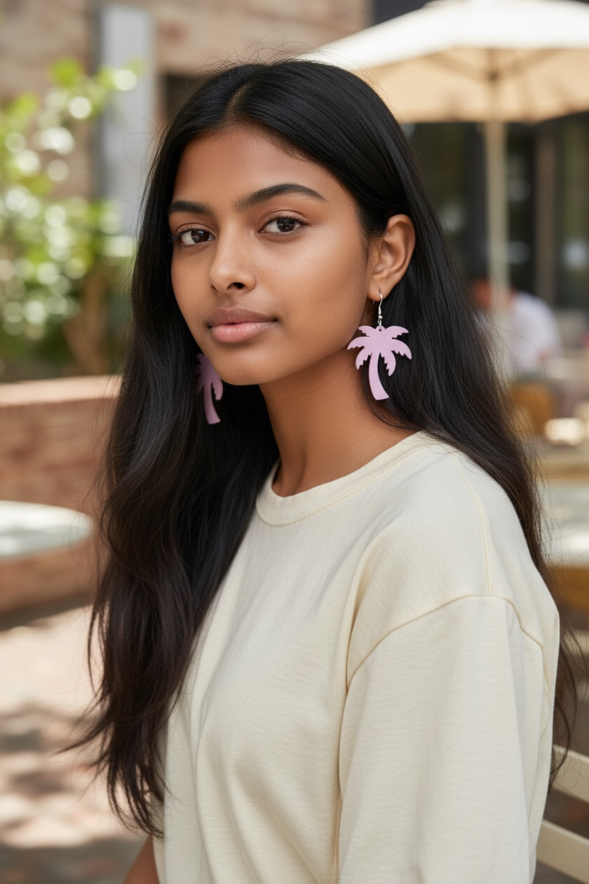 Pink Palm Tree Dangle Earrings